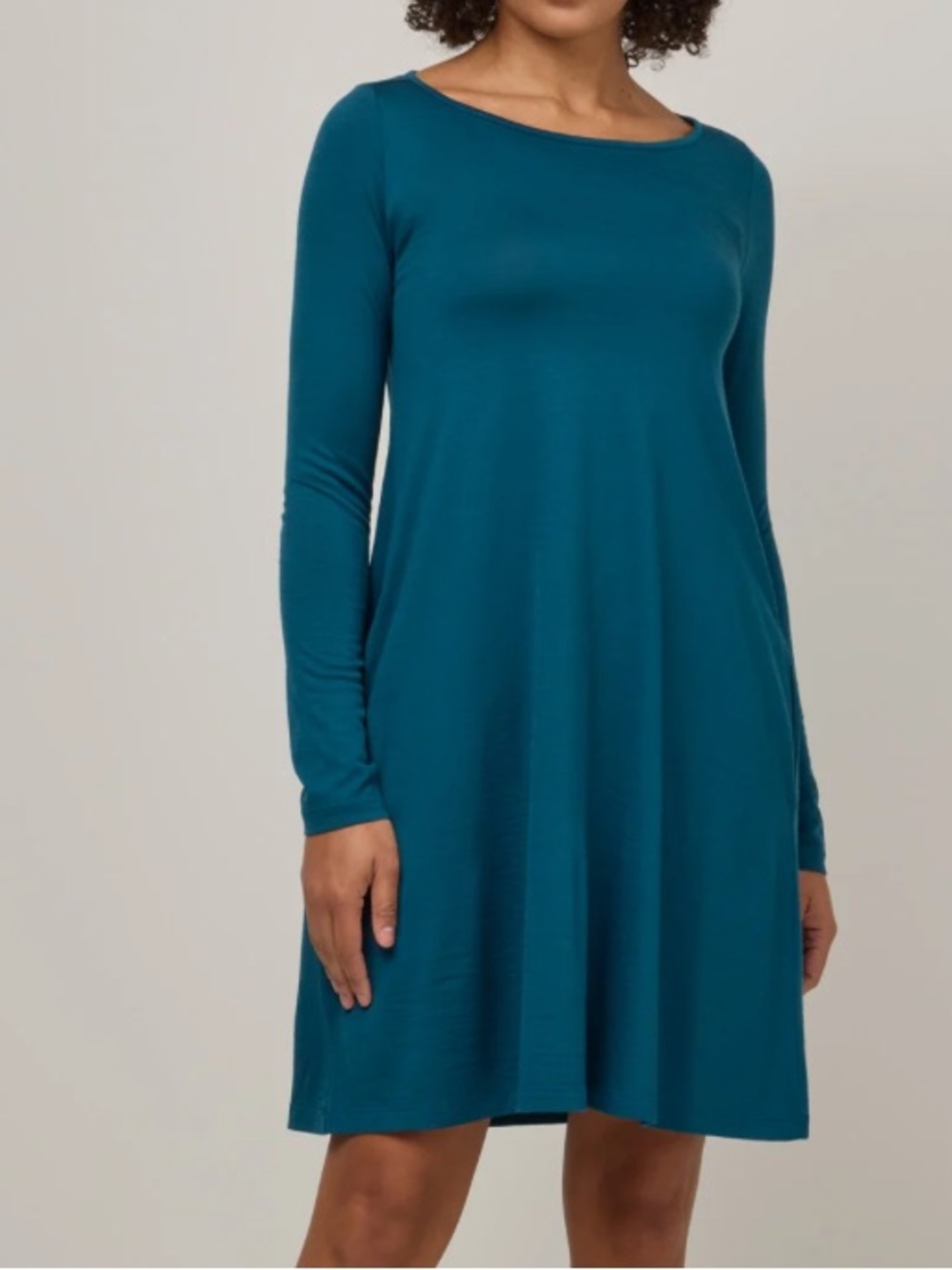 WOOL& Women's XXL Long Rowena Swing Dress Aegean Teal blue